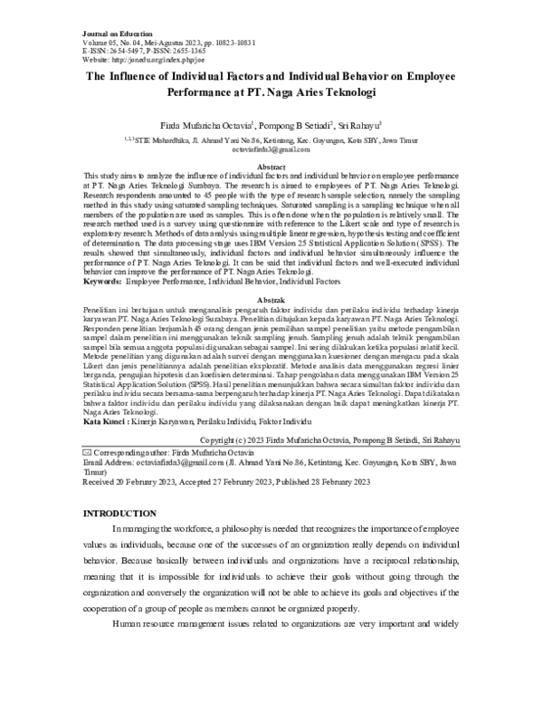 (PDF) The Influence of Individual Factors and Individual Behavior on ...