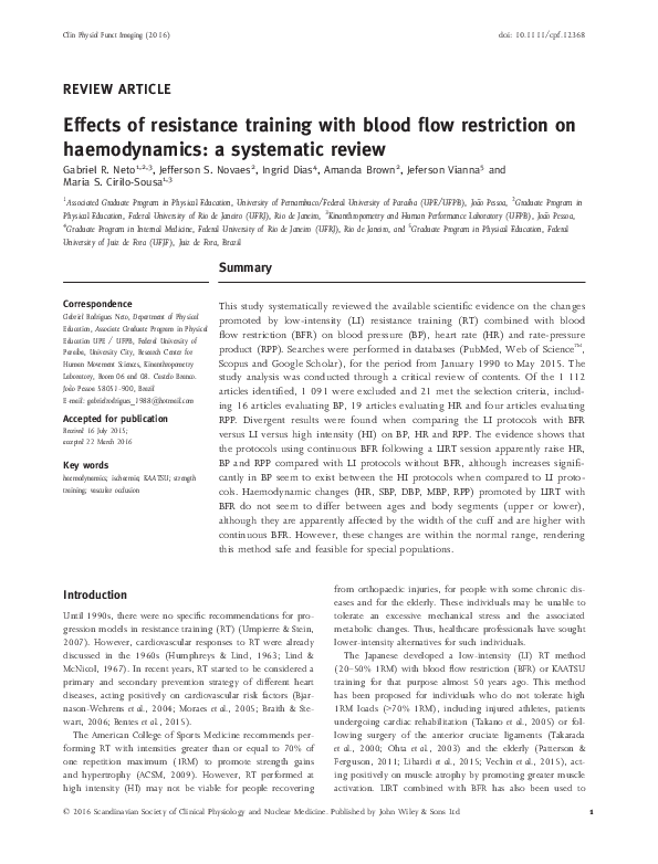 (PDF) Effects of resistance training with blood flow restriction on ...