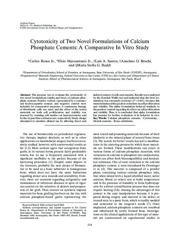 (PDF) Cytotoxicity of Two Novel Formulations of Calcium Phosphate
