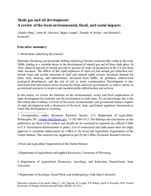 (PDF) Shale Gas and Oil Development: A Review of the Local ...
