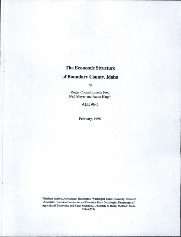 (PDF) The Economic Structure Of Boundary County, Idaho Roger Coupal