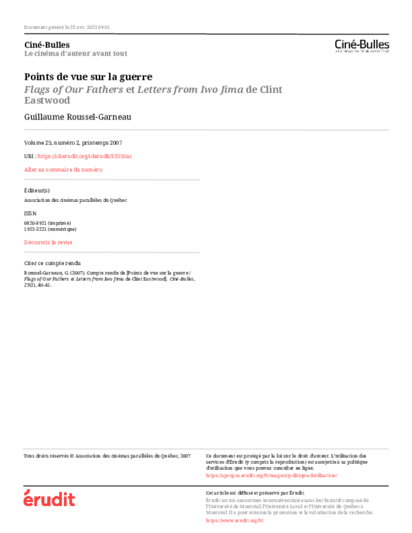 (PDF) Points de vue sur la guerre. Flags of Our Fathers et Letters from