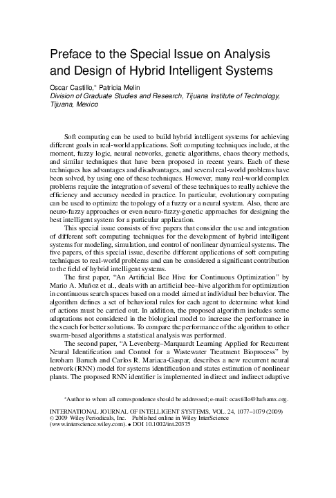 (PDF) Preface to the special issue on analysis and design of hybrid ...