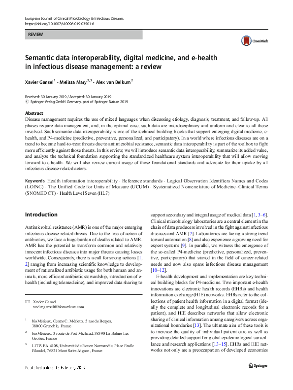(PDF) Semantic data interoperability, digital medicine, and ehealth in infectious disease