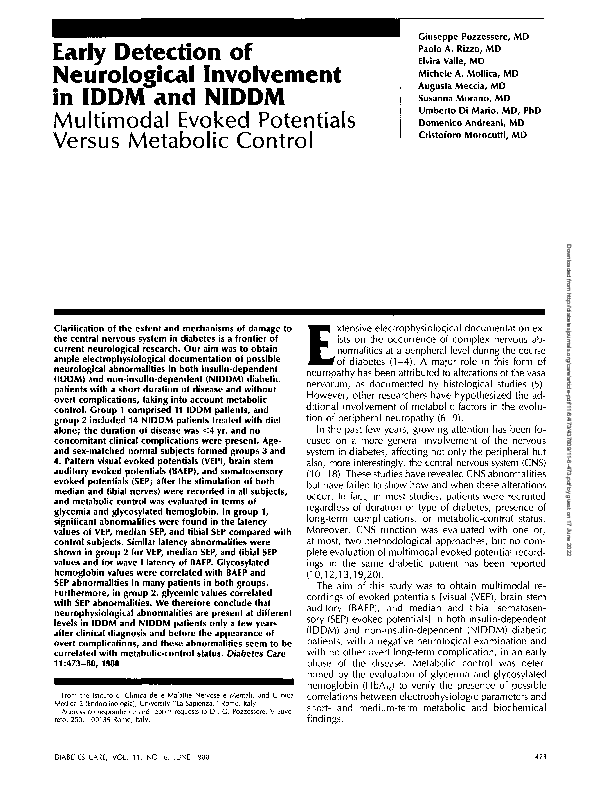 (PDF) Early Detection of Neurological Involvement in IDDM and NIDDM ...