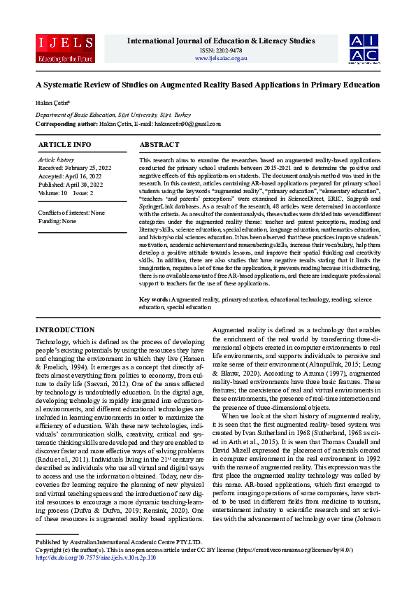 (PDF) A Systematic Review of Studies on Augmented Reality Based ...
