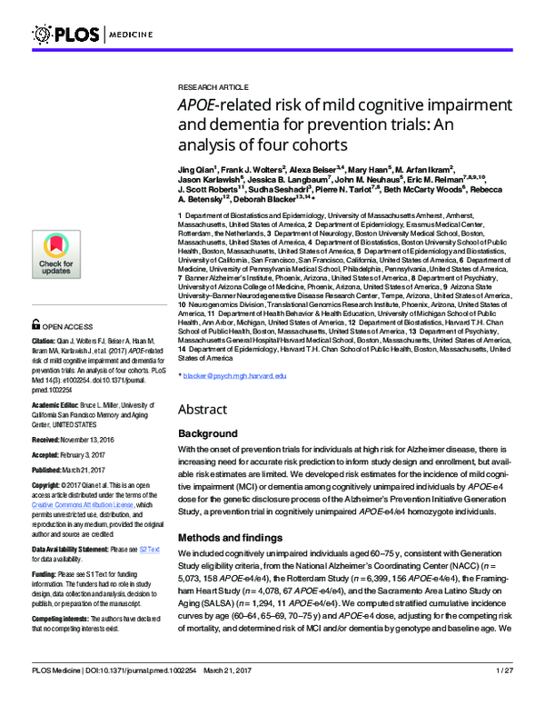 (PDF) APOE-related risk of mild cognitive impairment and dementia for ...