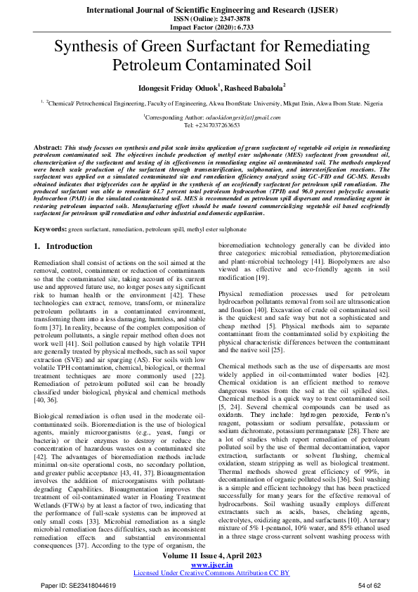 (PDF) Synthesis of Green Surfactant for Remediating Petroleum ...