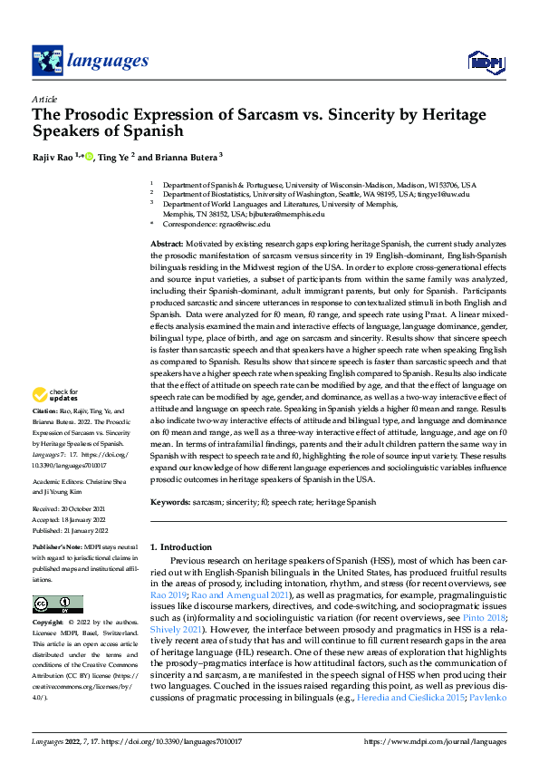 (PDF) The Prosodic Expression of Sarcasm vs. Sincerity by Heritage ...