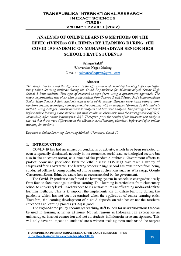 (PDF) Analysis of Online Learning Methods on the Effectiveness of ...