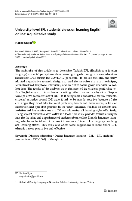 (PDF) University-level EFL students’ views on learning English online ...