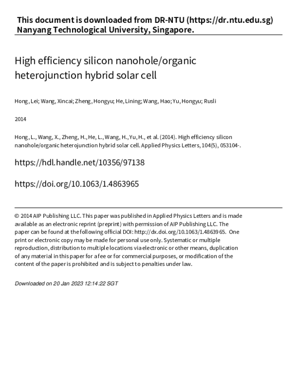 (PDF) High efficiency silicon heterojunction hybrid