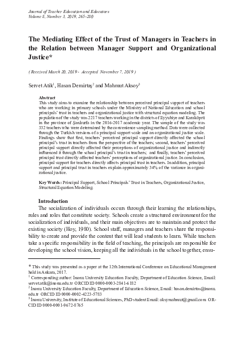 (PDF) The Mediating Effect of the Trust of Managers in Teachers in the ...