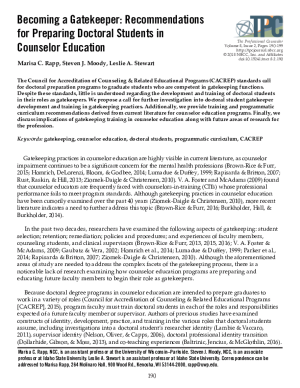 (PDF) Becoming a Gatekeeper: Recommendations for Preparing Doctoral ...