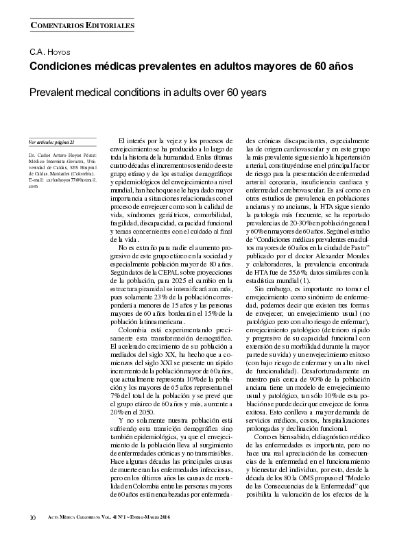 Condiciones médicas prevalentes en adultos mayores de 60 años