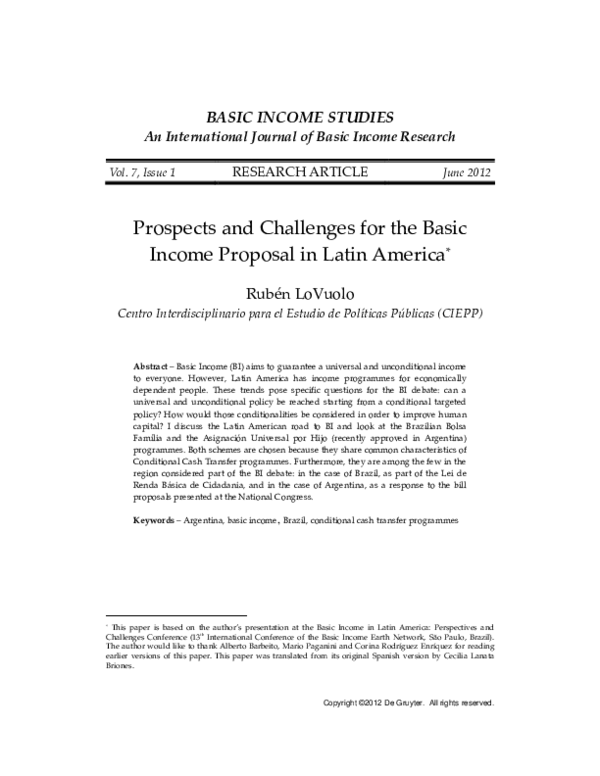 (PDF) Prospects and Challenges for the Basic Income Proposal in Latin ...
