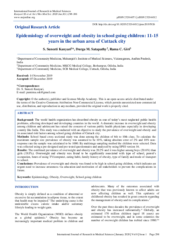 (PDF) Epidemiology of overweight and obesity in school going children ...