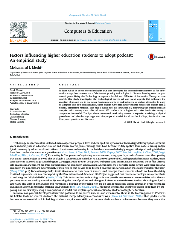 (PDF) Factors influencing higher education students to adopt podcast ...