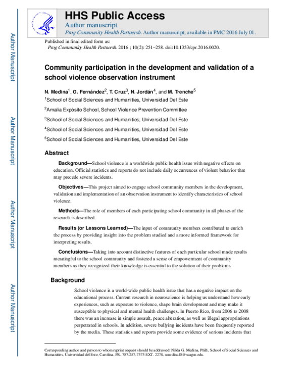 (PDF) Community Participation in the Development and Validation of a ...