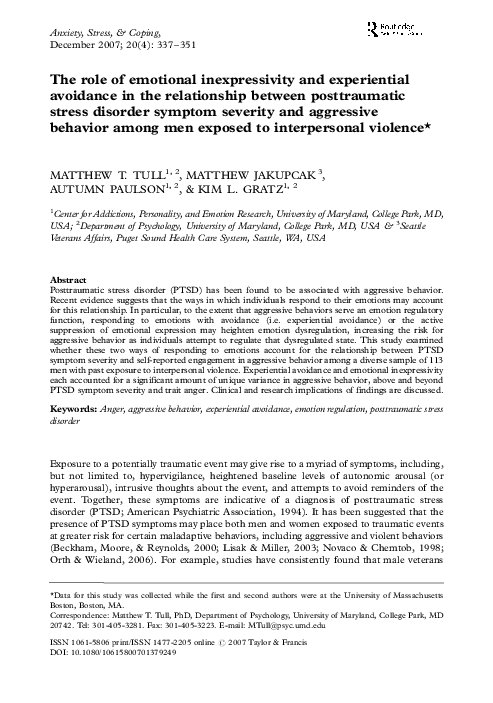 (PDF) The role of emotional inexpressivity and experiential avoidance ...