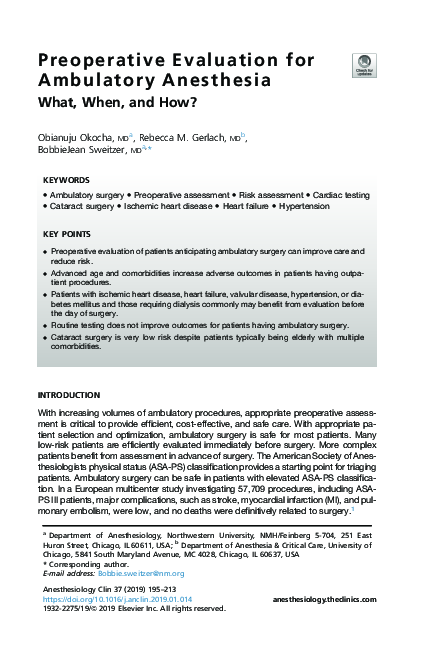 (PDF) Preoperative Evaluation for Ambulatory Anesthesia