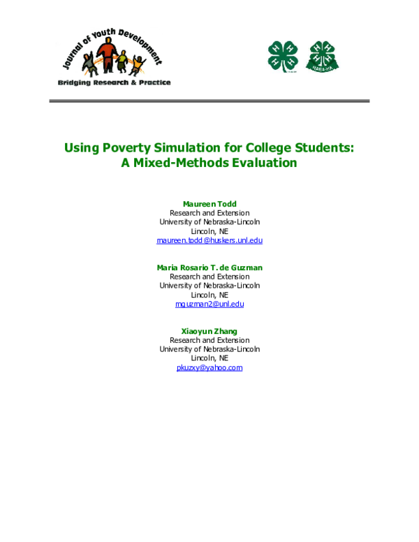 (PDF) Using Poverty Simulation for College Students: A Mixed-Methods ...