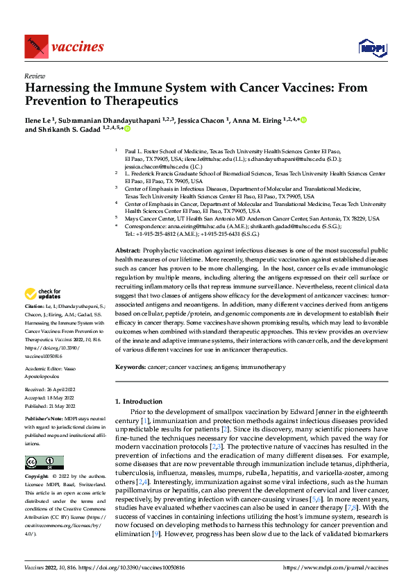 (PDF) Harnessing the Immune System with Cancer Vaccines: From ...