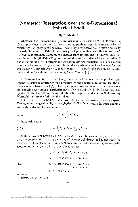 (PDF) Numerical Integration over the n-Dimensional Spherical Shell