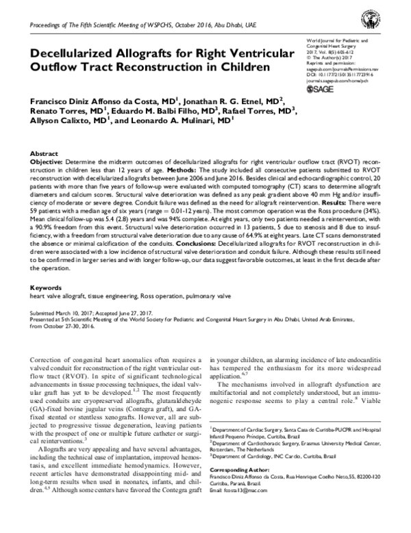 (PDF) Decellularized Allografts for Right Ventricular Outflow Tract