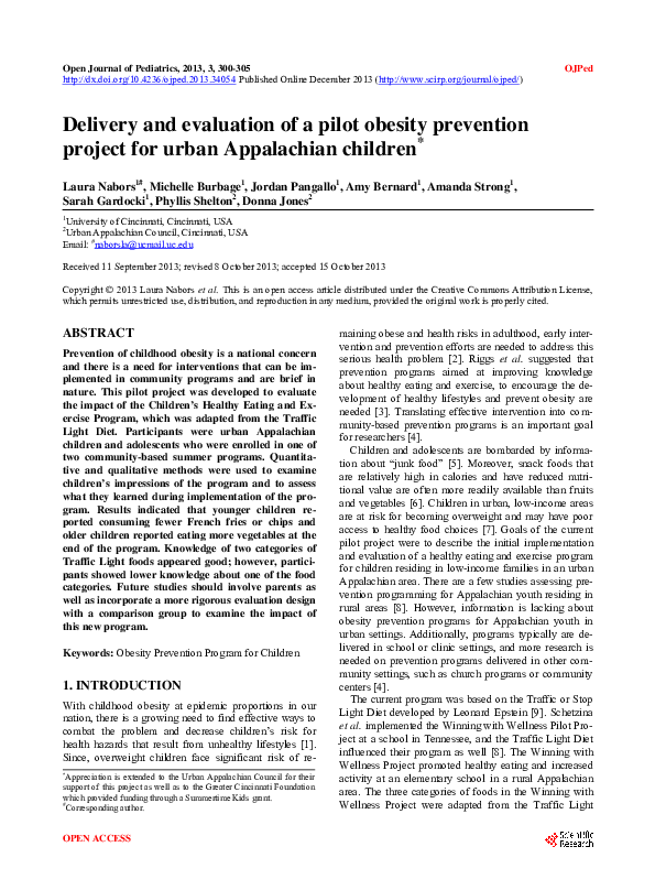 (PDF) Delivery and evaluation of a pilot obesity prevention project for ...