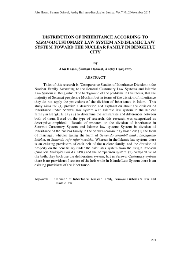 (PDF) Distribution of Inheritance According to Serawaicustomary Law ...