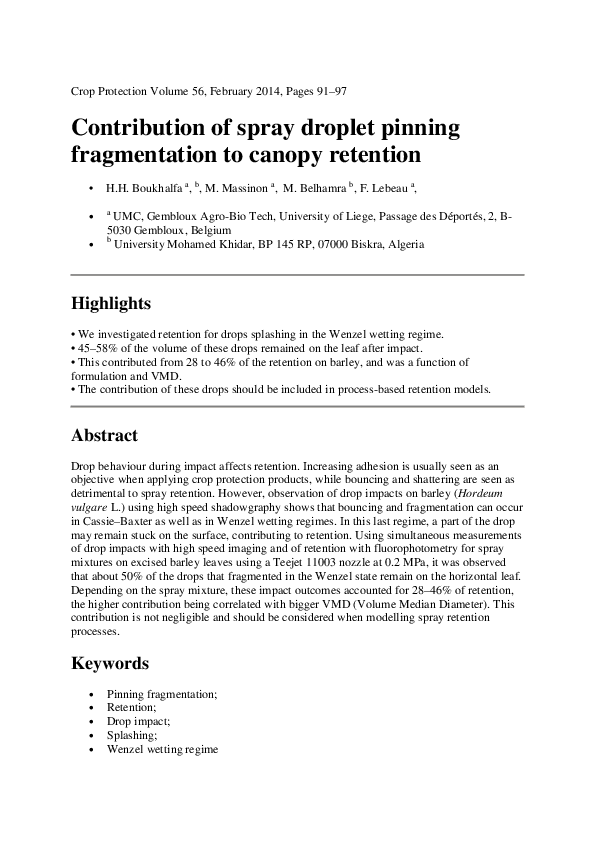 (PDF) Contribution of spray droplet pinning fragmentation to canopy ...