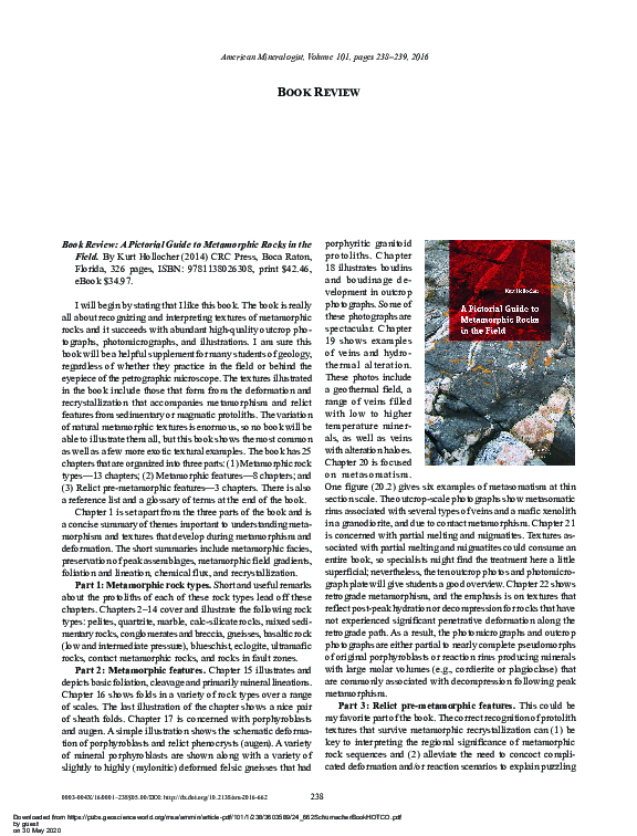 (PDF) A Pictorial Guide to Metamorphic Rocks in the Field