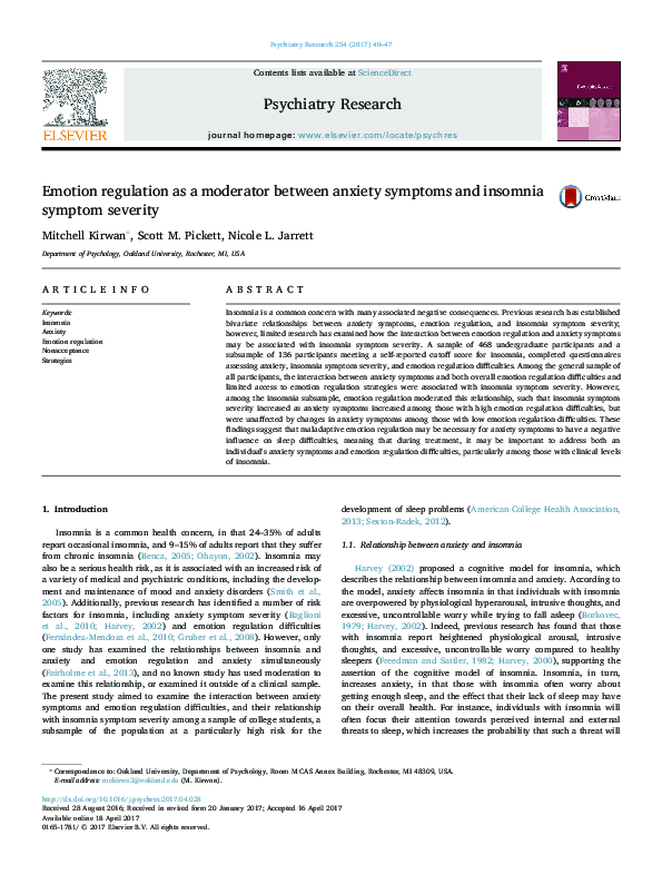 (PDF) Emotion regulation as a moderator between anxiety symptoms and ...