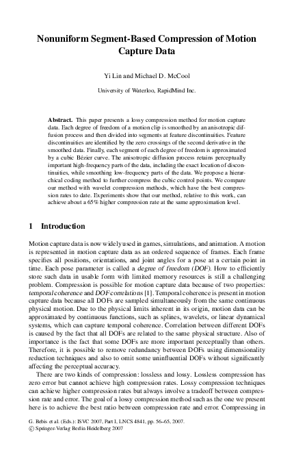 (PDF) Nonuniform Segment-Based Compression of Motion Capture Data
