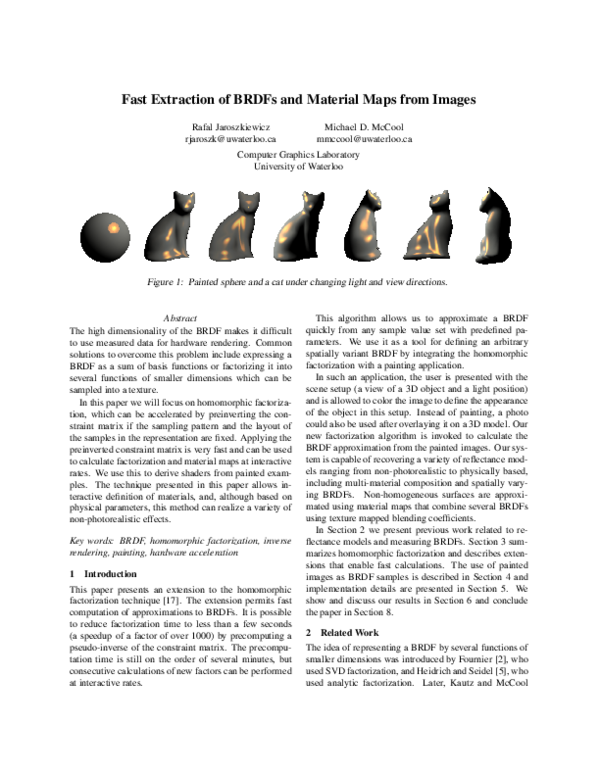 (PDF) Fast Extraction of BRDFs and Material Maps from Images