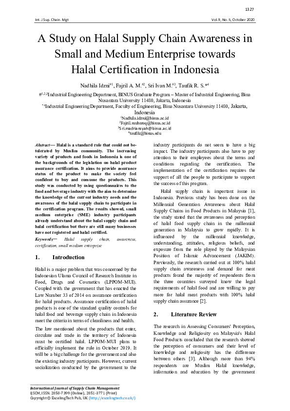 (PDF) A Study on Halal Supply Chain Awareness in Small and Medium ...