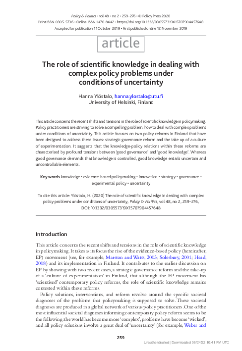 (PDF) The role of scientific knowledge in dealing with complex policy ...
