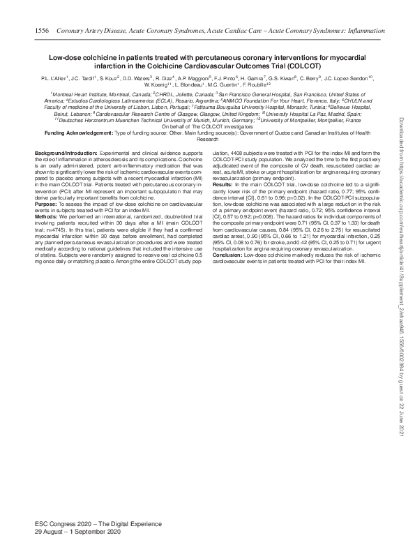 (PDF) Low-dose colchicine in patients treated with percutaneous ...