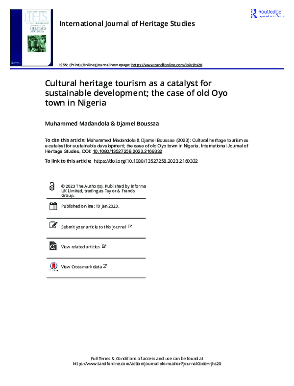 (PDF) Cultural heritage tourism as a catalyst for sustainable ...
