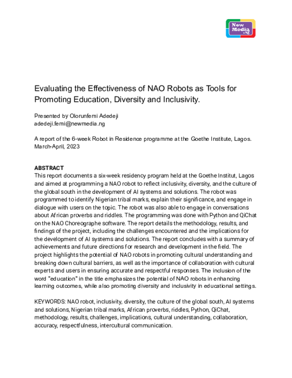 (PDF) Evaluating the Effectiveness of NAO Robots as Tools for Promoting ...
