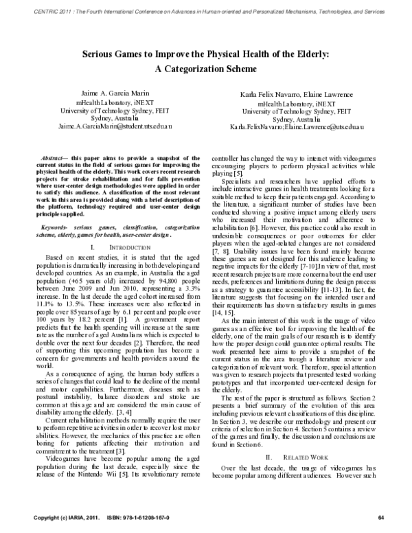 (PDF) Serious Games to Improve the Physical Health of the Elderly: A ...