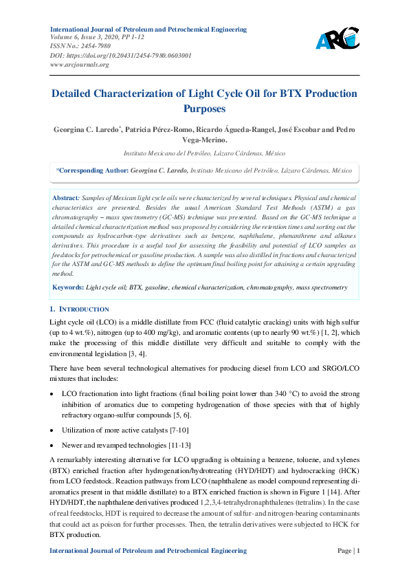 (PDF) Detailed Characterization of Light Cycle Oil for BTX Production ...