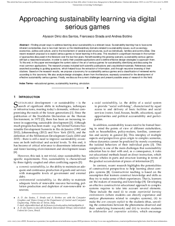 (PDF) Approaching Sustainability Learning Via Digital Serious Games