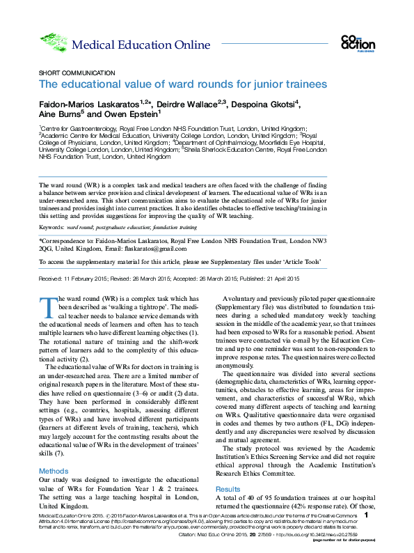 (PDF) The educational value of ward rounds for junior trainees
