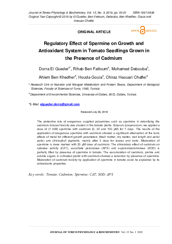 (PDF) Regulatory Effect of Spermine on Growth and Antioxidant System in ...