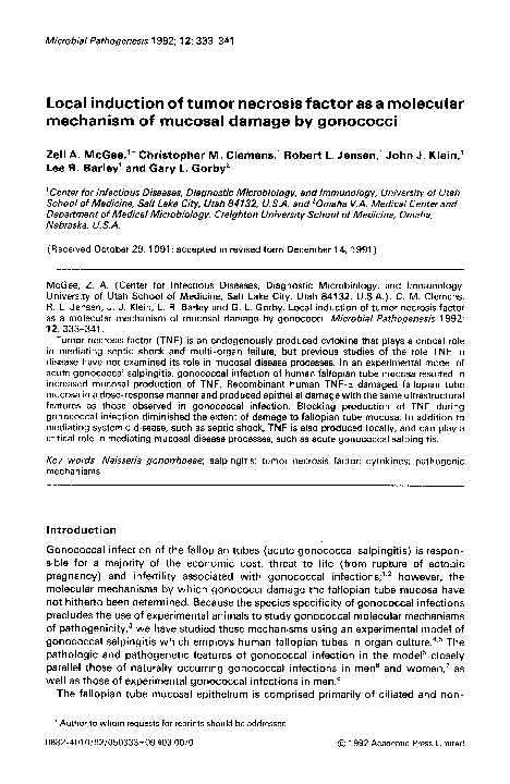 (PDF) Local induction of tumor necrosis factor as a molecular mechanism ...