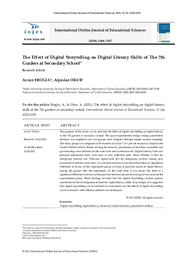 (PDF) The Effect of Digital Storytelling on Digital Literacy Skills of ...