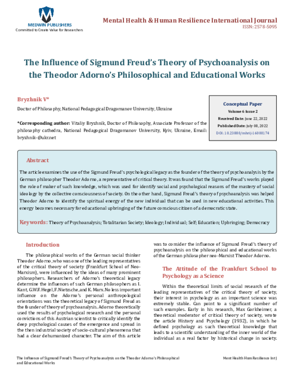 (PDF) 2022 The Influence of Sigmund Freud’s Theory of Psychoanalysis on ...