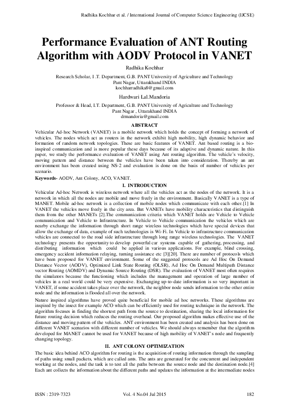 (PDF) Performance Evaluation of ANT Routing Algorithm with AODV ...